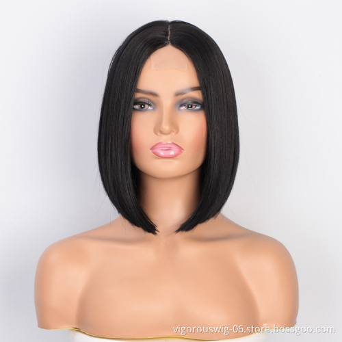 High Quality Cheap Price Black Color Middle Part Natural Hairline Straight Wave For Black Women Lace Front Synthetic hair Wigs
